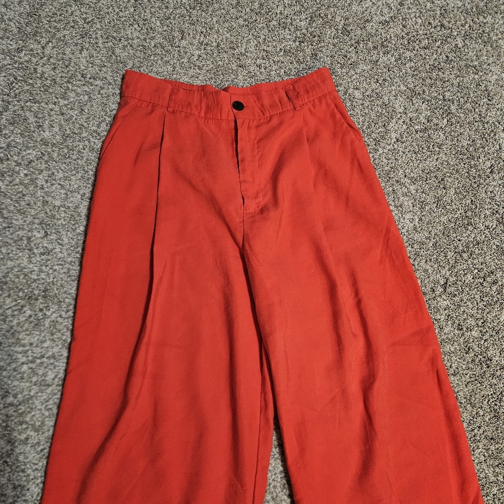 Zara Red Wide Leg Pants - Picture 2 of 11